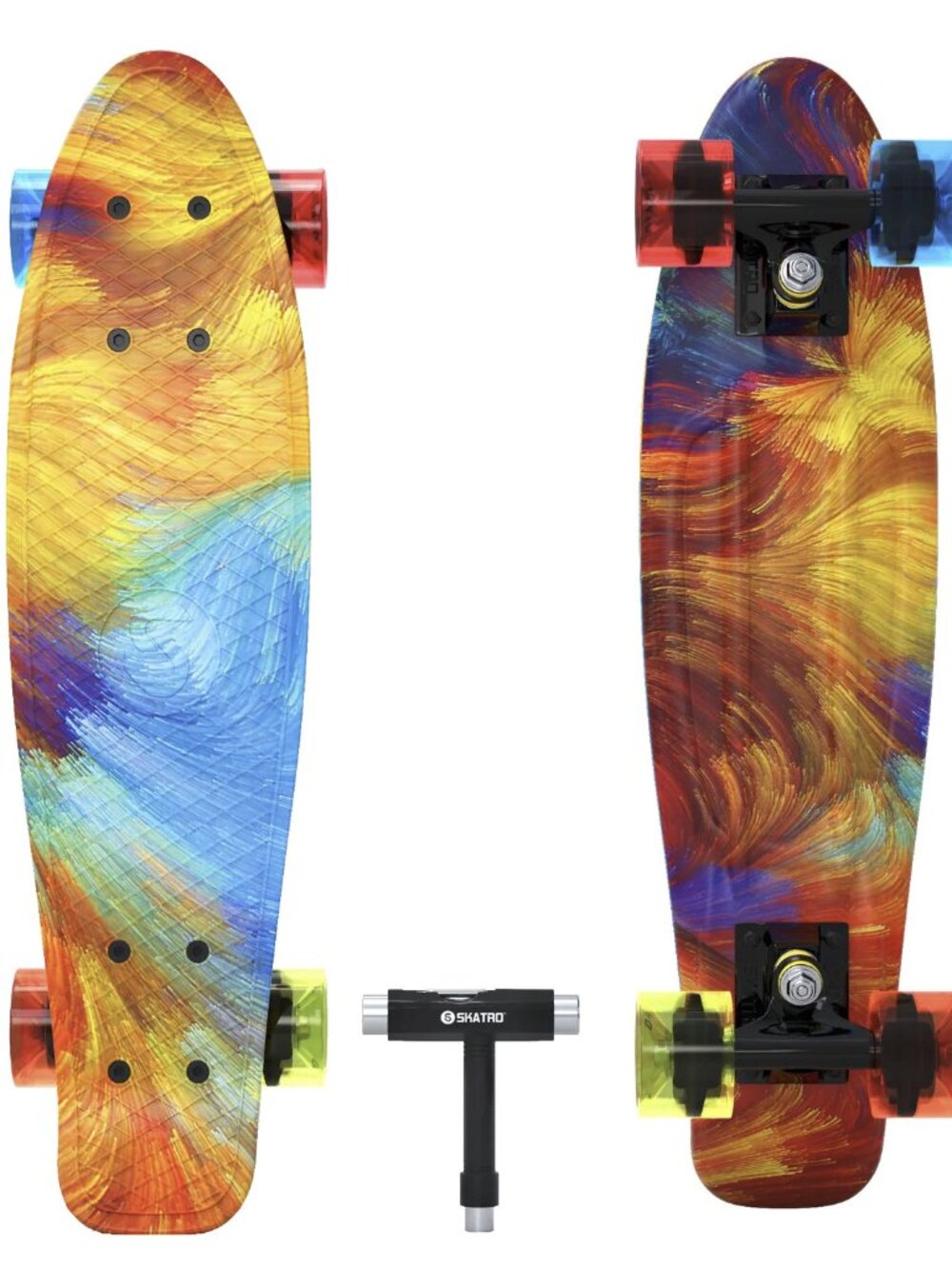 Skatro Picasso Mini Cruiser Skateboard Penny Board Retro Rainbow Skate Deck Tool